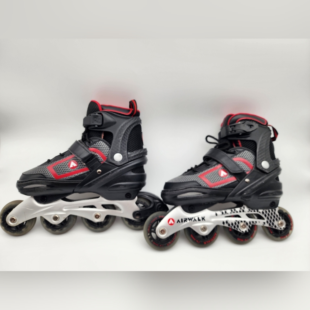 Airwalk ABEC-7 Adult Inline Roller Skates Black Red Hook And Loop Straps 8 - 9.5